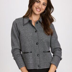 Cardigan - Vegan Leather Trim.  Large
